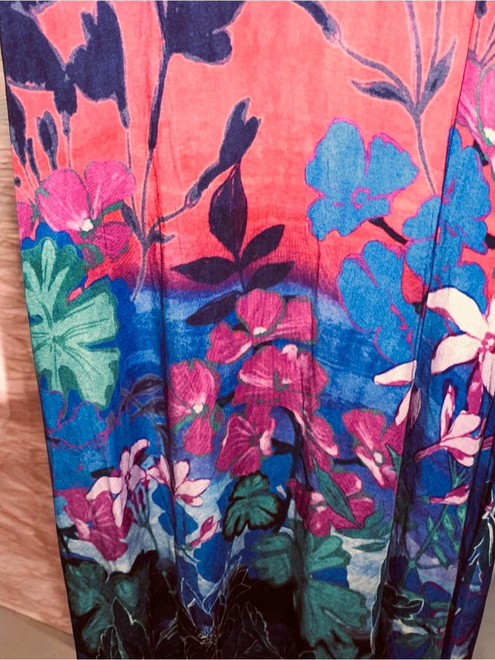 Johnny Was Hot Pink Floral Midi Dress with Blue & Purple Garden Motif PTP 17 - Picture 4 of 7